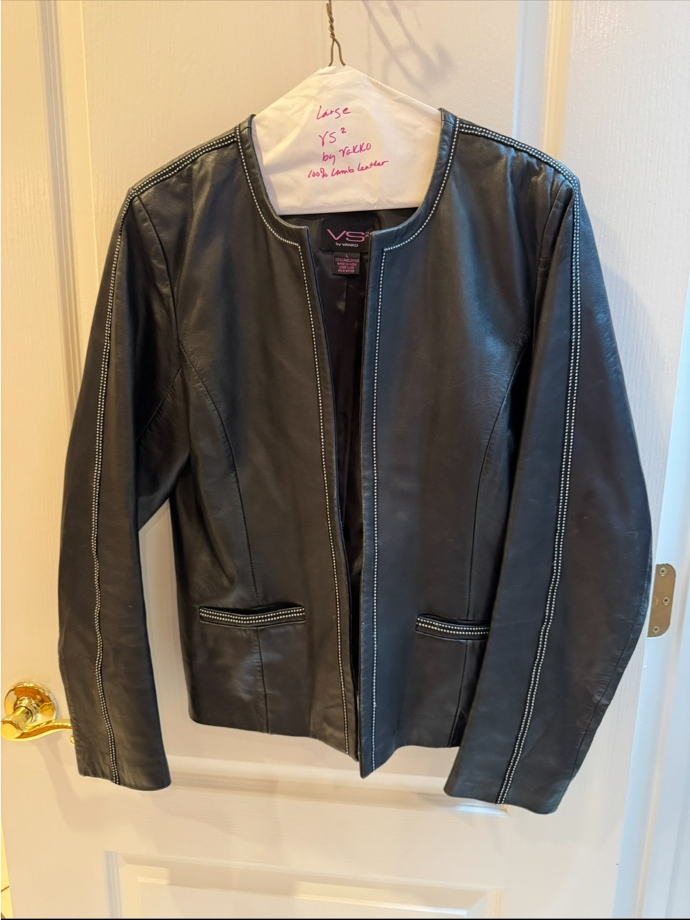Victoria's Secret Black Leather Jacket with White Stitching